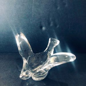 Princess House Lead Crystal Flying Bird Dove Bowl Candy Votive Dish Clear Glass